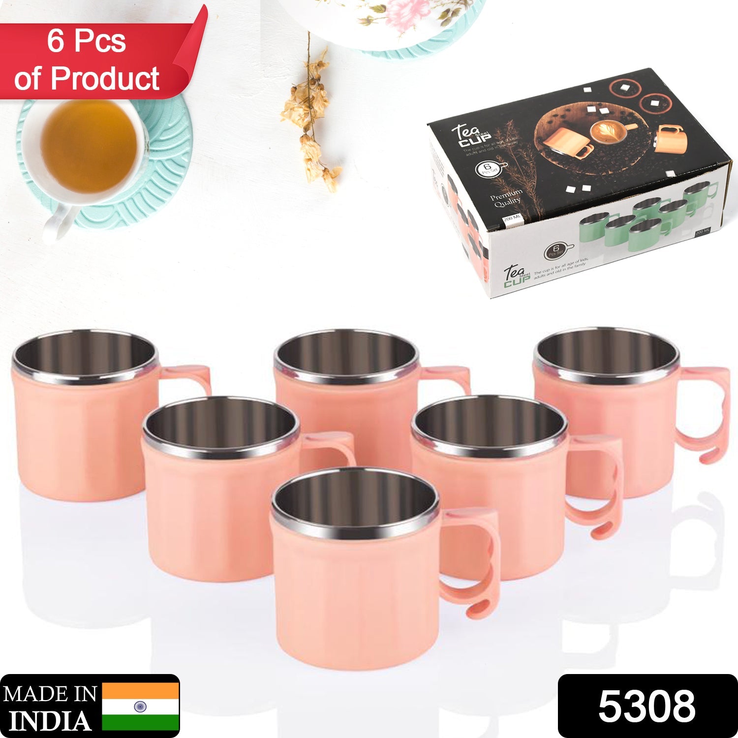 5308 Plastic Steel Cups Premium Cup For Coffee Tea Cocoa, Camping Mugs with Handle, Portable & Easy Clean ( 6 pcs Set ) DeoDap 5308 Plastic Steel Cups Premium Cup For Coffee Tea Cocoa, Camping Mugs with Handle, Portable & Easy Clean ( 6 pcs Set ) DeoDap